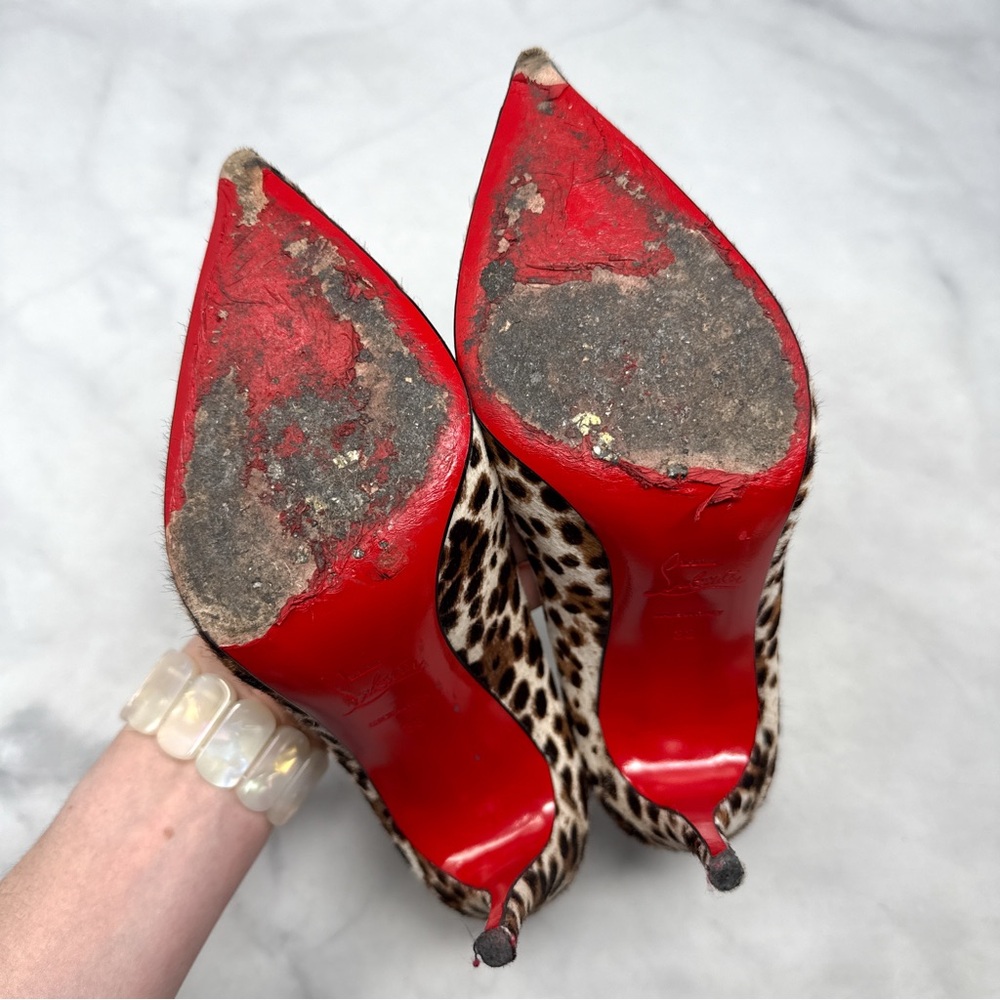 Christian Louboutin Pigalle Follies 100 Leopard Pony Hair Pointed Toe Pump Heels - Picture 10 of 14